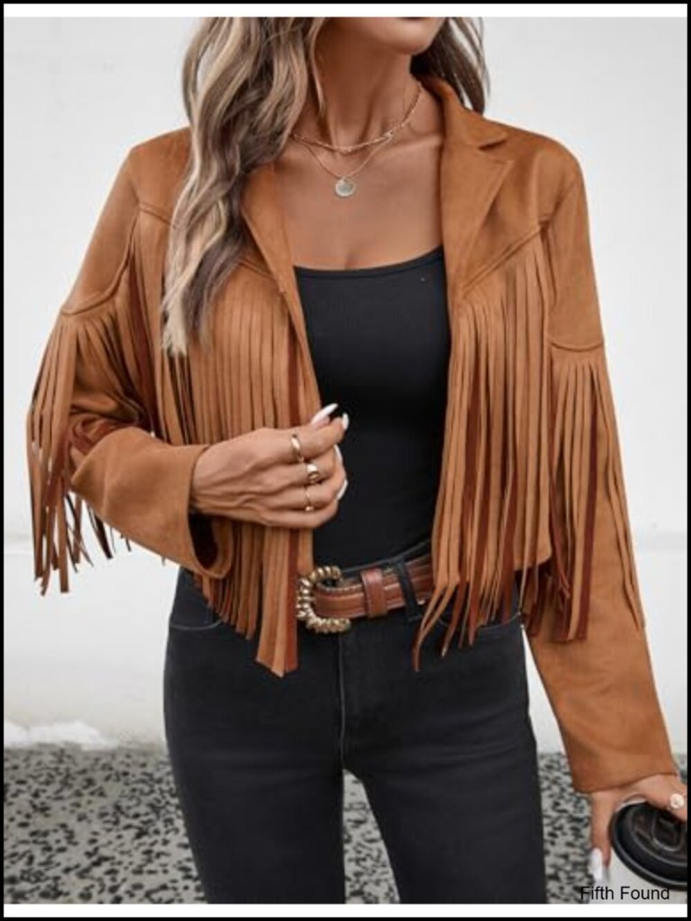 Faux Suede Leather Tassel Jacket Cropped Fringe Coat Women Western - Picture 5 of 6